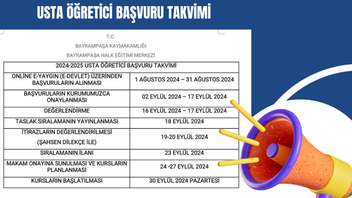 2024-2025 Usta Öğretici Başvuru Takvimi 